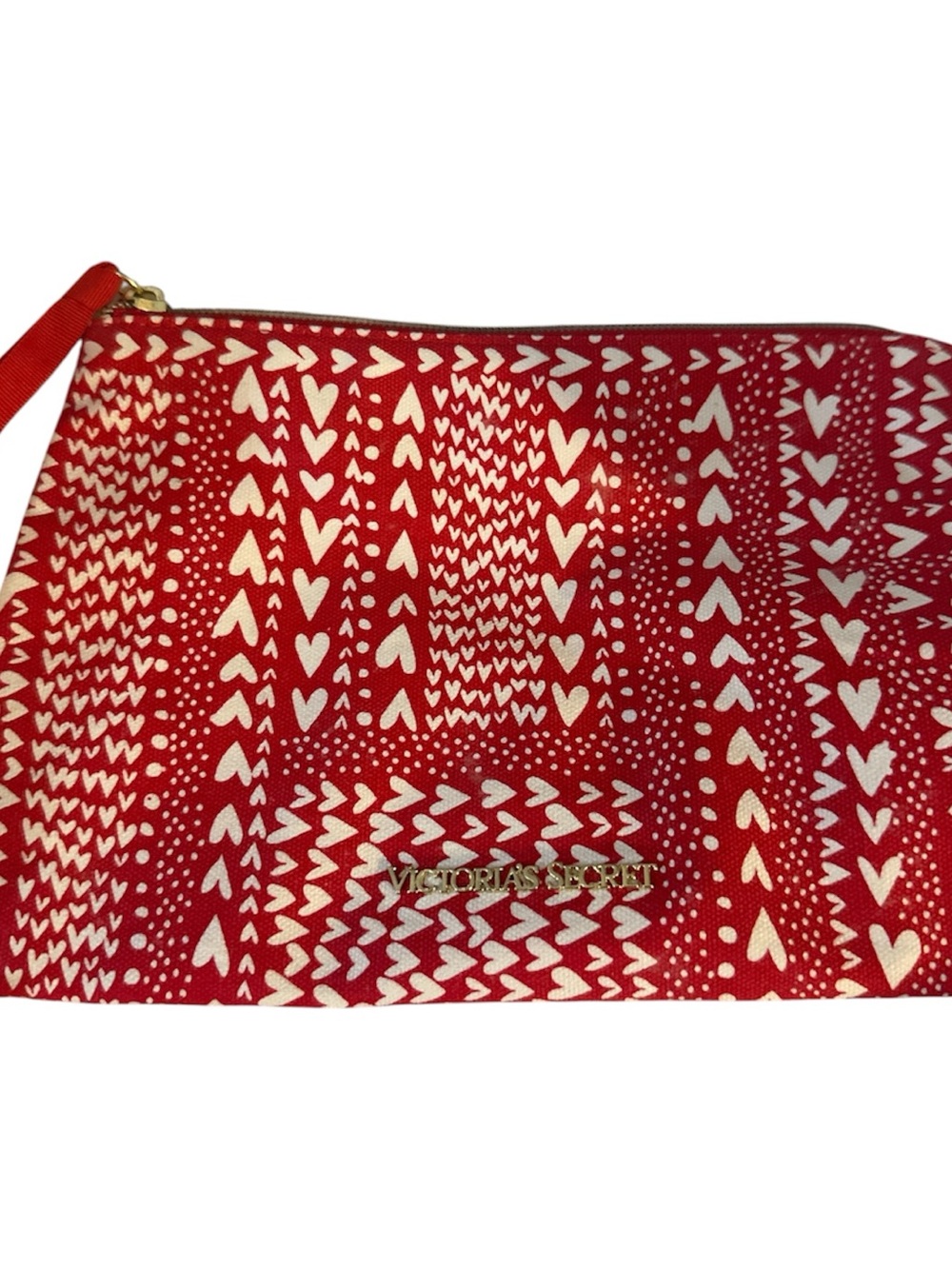 NWOT Victoria's Secret Red and White Heart-Pattern Wristlet gold hardware new